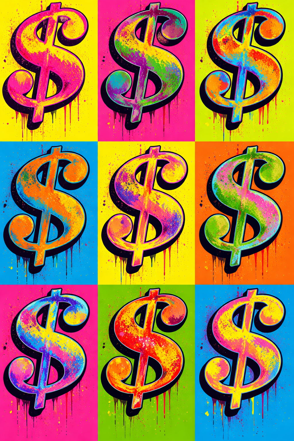 Andy Warhol inspired dollar sign pop art